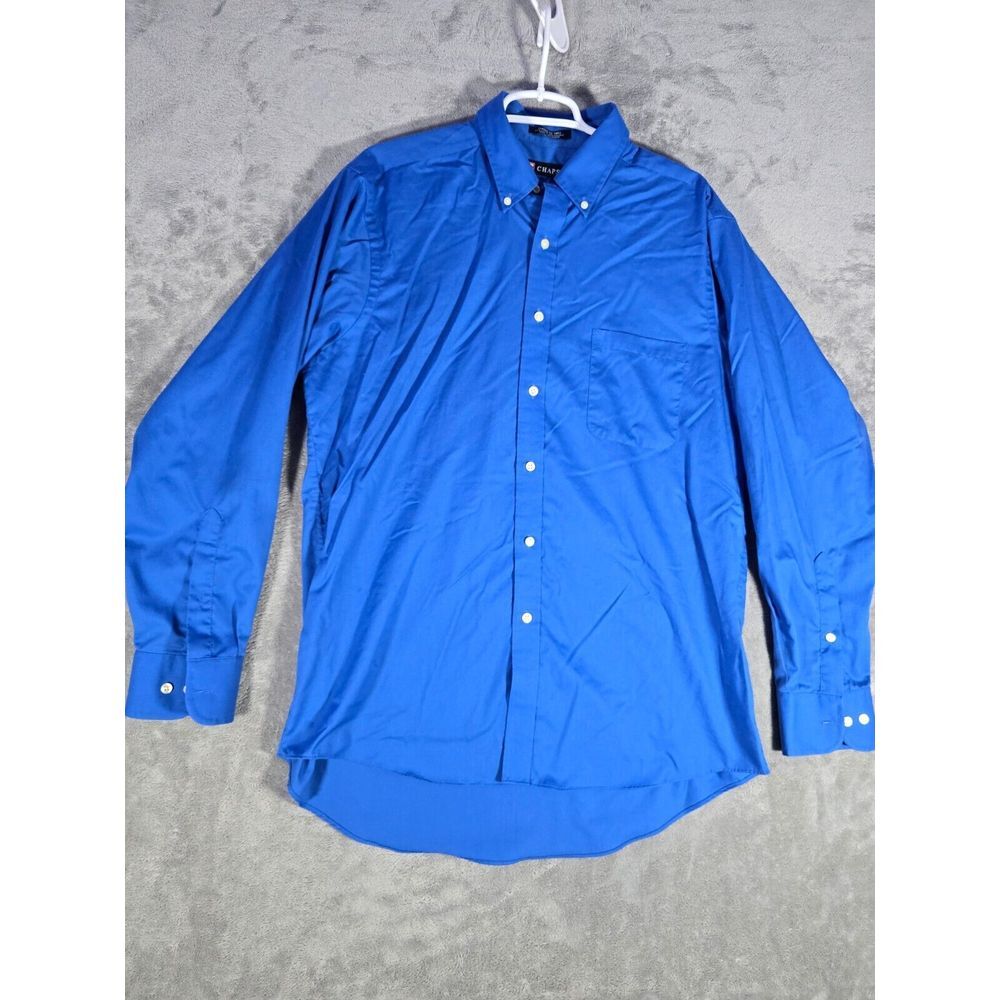 Chaps Shirt Mens Large 16 - 16.5 34/35 Wrinkle‎ Resistant Blue Solid Long Sleeve